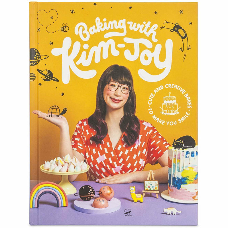 Hardcover copy of "Baking With Kim-Joy" by Kim-Joy, featuring colorful baked goods and creative cake designs on the cover.