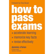 Paperback book titled "How To Pass Exams" by Dominic O'Brien, featuring tips on memorization and effective revision.