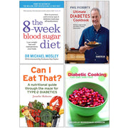 Collection of eight short books on blood sugar diet by Phil Vickery, featuring tips and recipes for managing blood sugar levels.