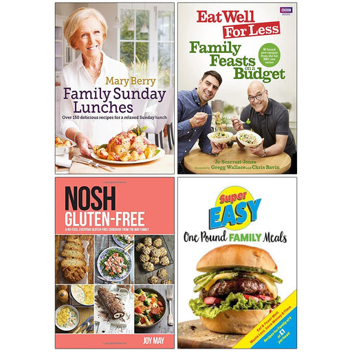 Mary Berry's Family Sunday Lunches [Hardcover], Eat Well for Less Family Feasts on a Budget, NOSH Gluten-Free, Super Easy One Pound Family Meals 4 Books Collection Set - The Book Bundle