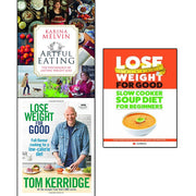 Black and white book collection cover featuring Artful Eating, Lose Weight for Good, and Slow Cooker Soup Diet by Karina Melvin and Tom Kerridge.