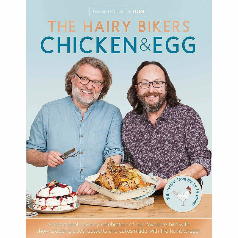 Set of three Hairy Bikers cookbooks by Si King and Dave Myers, featuring chicken, egg recipes, vegetarian dishes, and easy meal ideas.
