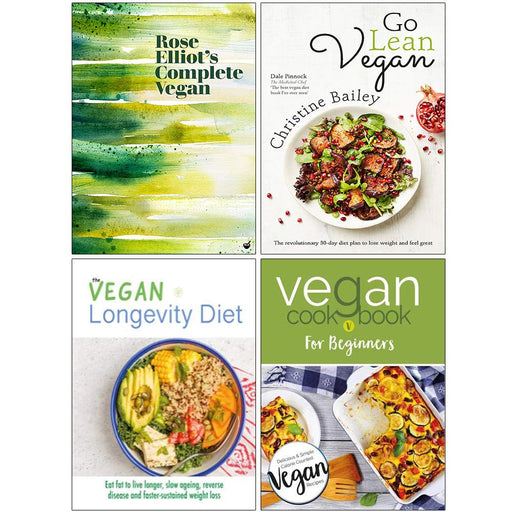 Rose Elliot's Complete Vegan [Hardcover], Go Lean Vegan, The Vegan Longevity Diet, Vegan Cookbook For Beginners 4 Books Collection Set - The Book Bundle