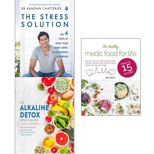 Stress solution, alkaline detox reset cleanse, medic food for life 3 books collection set - The Book Bundle