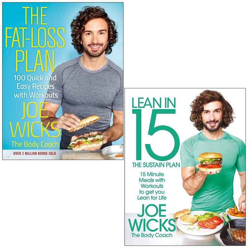 Bluebird paperback set of Joe Wicks' Fat-Loss Plan and Lean In 15 books, featuring colorful covers and health-focused titles.