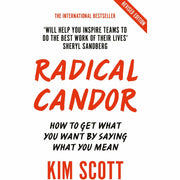 Close-up of the book "Radical Candor: Fully Revised and Updated Edition" by Kim Scott, with a colorful cover and bold title text.