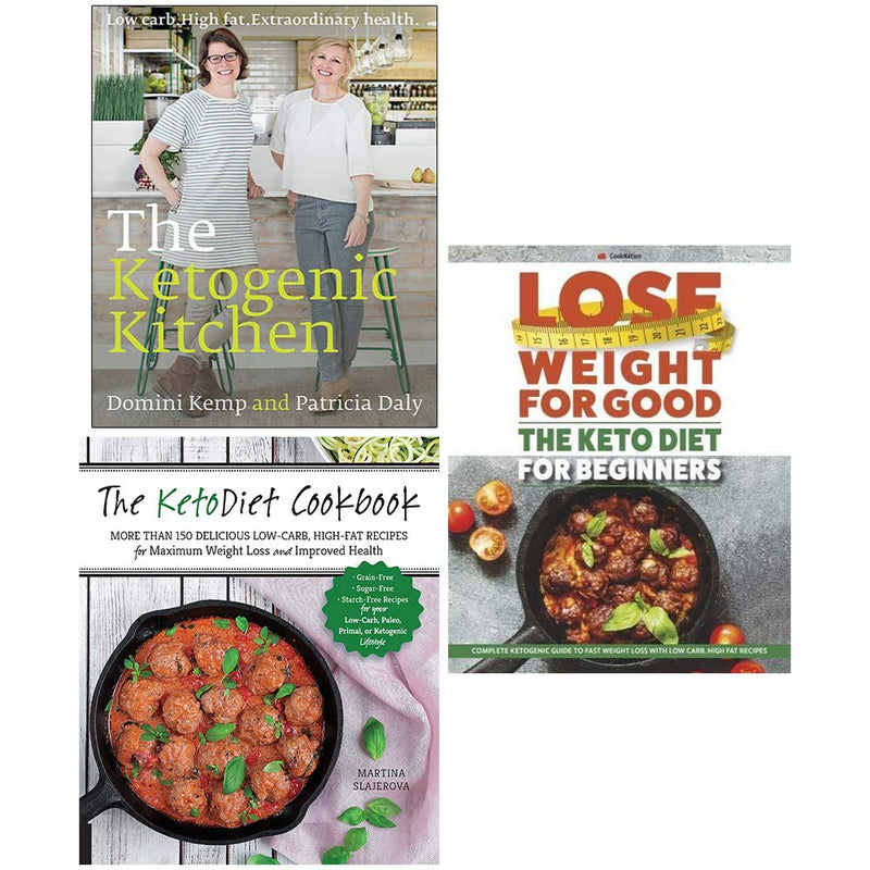 Set of three ketogenic diet cookbooks by Patricia Daly Domini, featuring recipes and tips for keto living, published by Gill / Fair Winds Press.