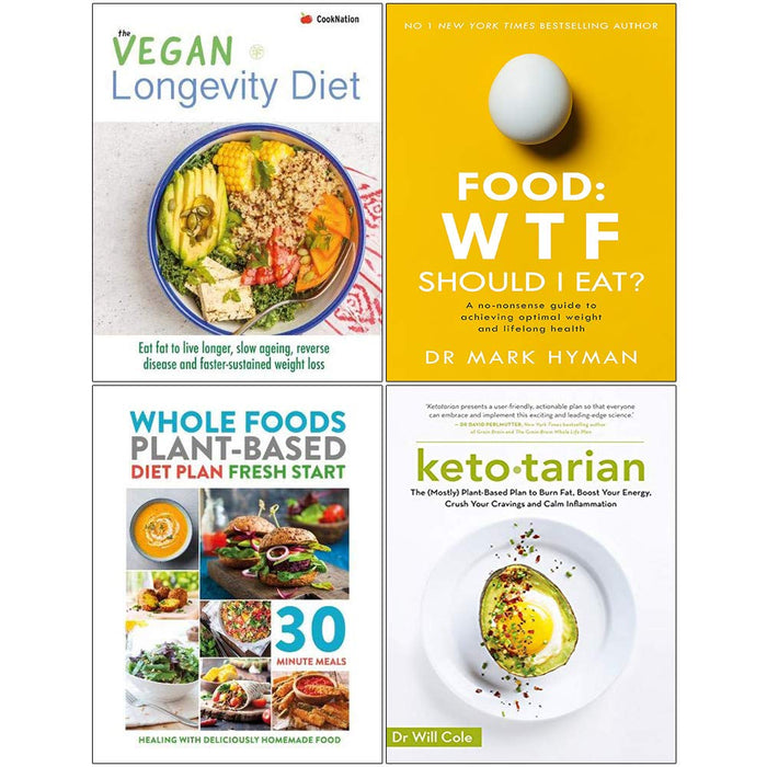 Vegan Longevity Diet, Food Wtf Should I Eat, Whole Food Plant Based Diet Plan, Ketotarian 4 Books Collection Set - The Book Bundle