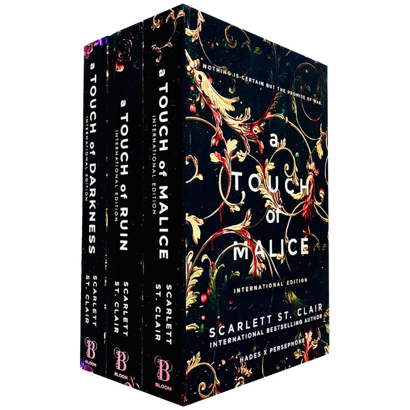 Set of three Scarlett St. Clair Hades X Persephone series books including A Touch of Darkness, Ruin, and Malice in Bloom Books collection
