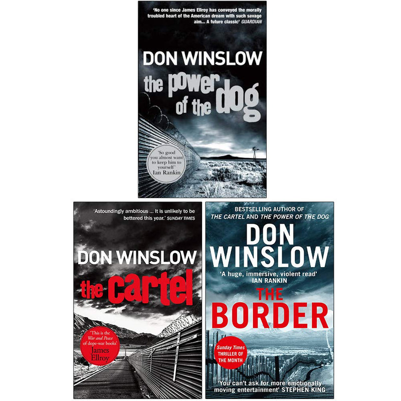 Set of three Don Winslow Power of the Dog paperback books including The Cartel and The Border, featuring crime fiction covers.