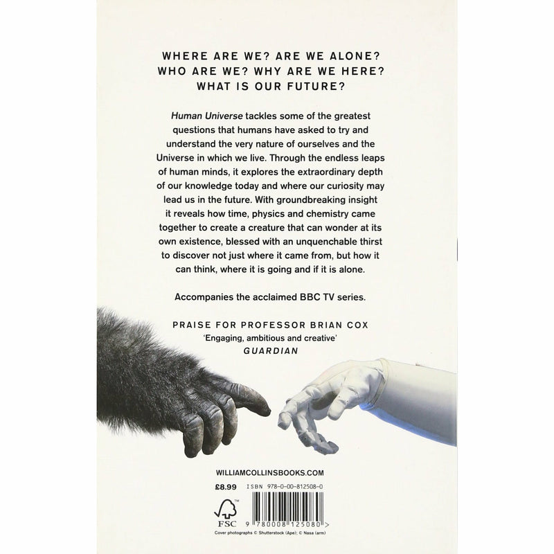 Paperback of Human Universe non-fiction book by William Collins, featuring cosmic illustrations on the cover.