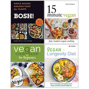 Set of four BOSH! vegan cookbook books by Ian Theasby and Henry Firth, featuring simple, quick, plant-based recipes for healthy living.