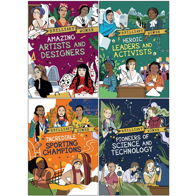 Four paperback books from the Amazing Artists and Designers, Heroic Leaders, and Activists collection by Georgia Amson-Bradshaw, non-fiction set.