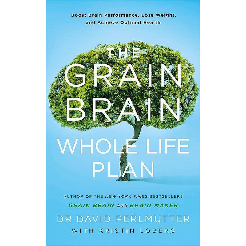 Set of three David Perlmutter books including Grain Brain, The Whole Life Plan, and Brain Maker, published by Yellow Kite/Iota Publishing.