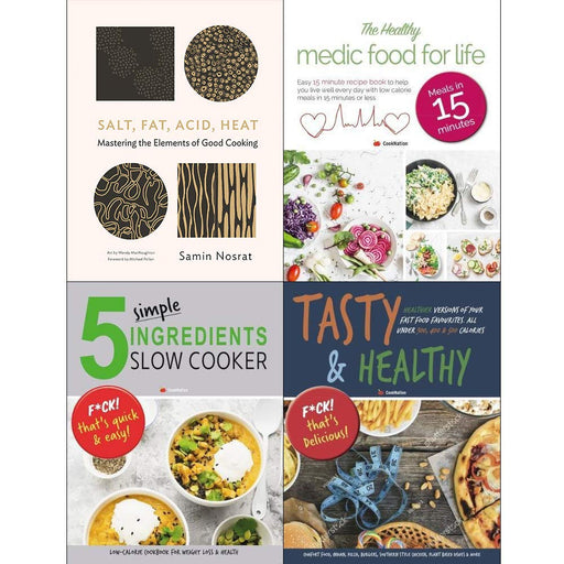 Salt fat acid heat [hardcover], medic food for life, 5 simple ingredients slow cooker, tasty and healthy 4 books collection set - The Book Bundle