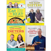Collection of four non-fiction cookbooks by Hairy Dieters and Phil Vickery, featuring recipes for healthy eating and diabetes management.