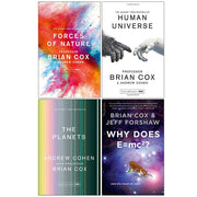 Collection of four paperback science books by Professor Brian Cox, Andrew Cohen, and Jeff Forshaw on forces, planets, human universe, and E=mc2.