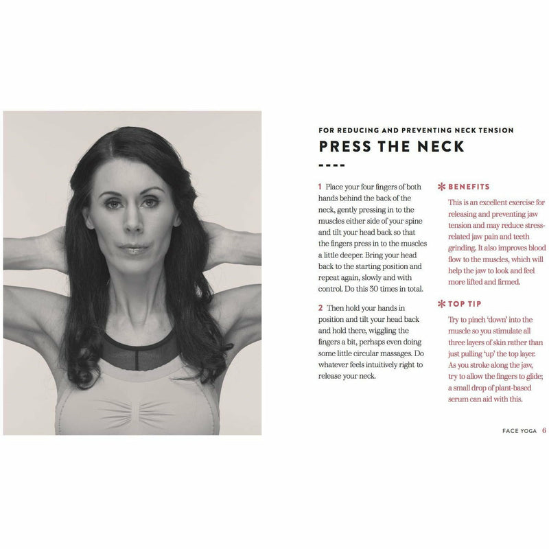 Paperback book titled "Face Yoga" by Danielle Collins showing a smiling woman demonstrating facial exercises for glowing skin.
