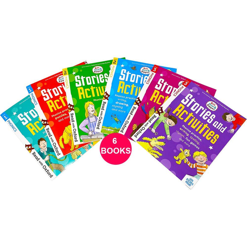 Read with Oxford Phonics Practice: Stage 1 - 3: Biff, Chip and Kipper: 6 Activity Books Collection Set - The Book Bundle