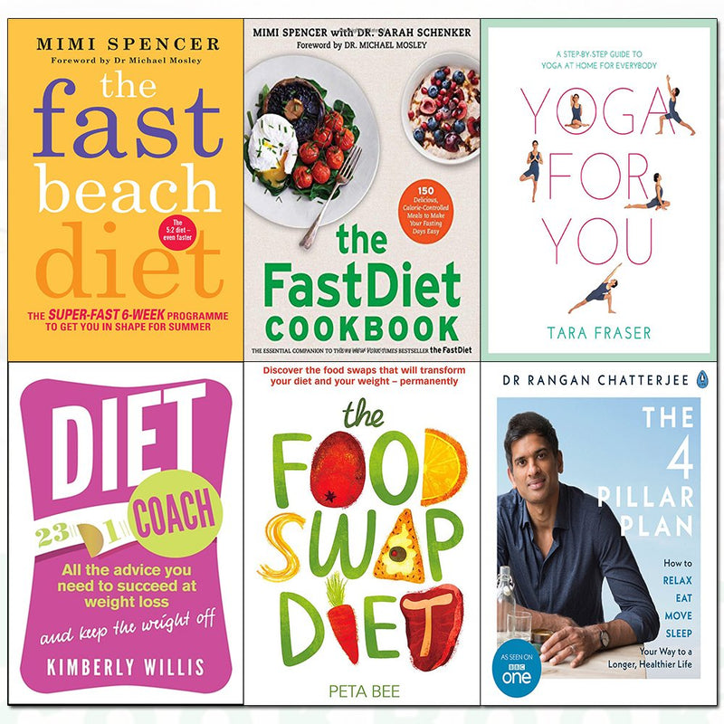 Set of six paperback books including the Fast Beach Diet and Fast Diet Cookbook by Dr Rangan Chatterjee, non-fiction health and diet guides.