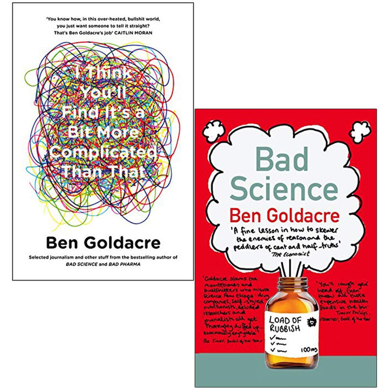 Ben Goldacre's collection of non-fiction paperback books, "Bad Science" and "I Think You’ll Find It’s a Bit More Complicated" on estate sale display.
