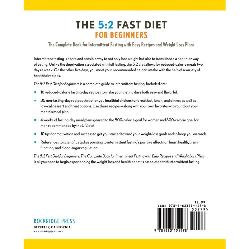 Cover of "The 5:2 Fast Diet for Beginners" paperback book by Rockridge Press, featuring the title and author details.