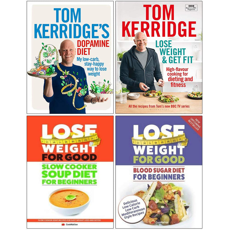 Slow cooker and blood sugar books by Tom Kerridge and Iota, part of the Lose Weight & Get collection, in mixed formats.