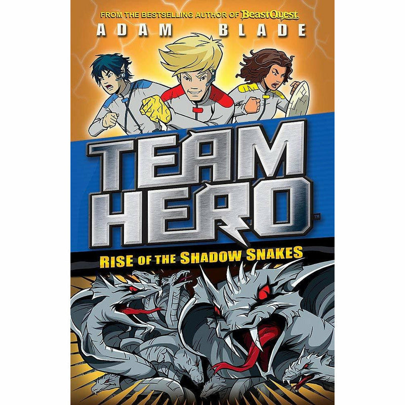 Set of 12 paperback adventure books from the Team Hero Series by Adam Blade, featuring colorful covers and illustrations.