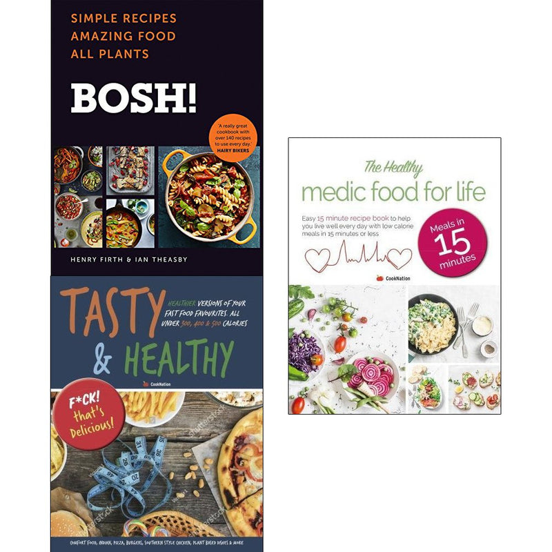 Set of three healthy recipe books by Ian Theasby and Henry Firth, featuring simple, tasty, and nutritious recipes.