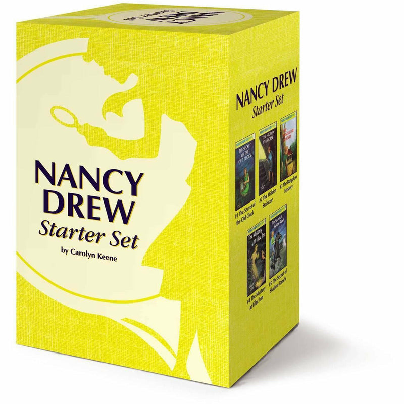 Nancy Drew 5-book hardcover collection by Carolyn Keene, featuring classic mystery fiction in a collector's edition box set.