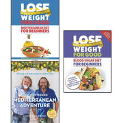 Set of three nonfiction books by Iota Publishing and Hairy Bikers, focusing on weight loss, blood sugar diet, and Mediterranean recipes.