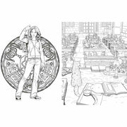Harry Potter Magical Places and Characters colouring book by Warner Brothers, featuring illustrated scenes from the wizarding world.