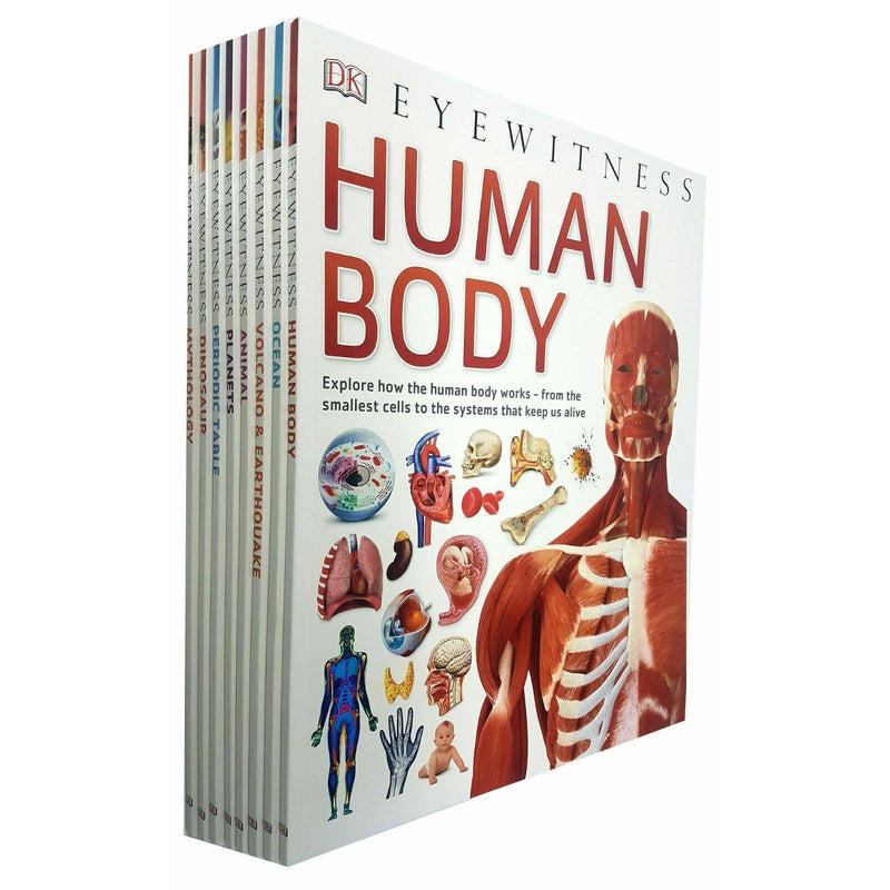DK Eyewitness Collection 8 Books Set (Human Body, Ocean, Volcano & Earthquake, Animal, Planets, Periodic Table, Dinosaurs, Mythology) - The Book Bundle