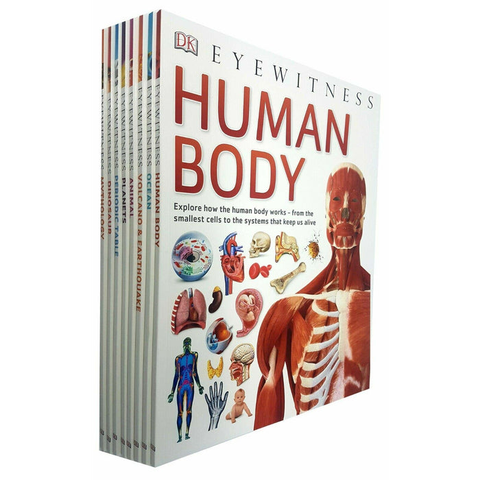 DK Eyewitness Collection 8 Books Set (Human Body, Ocean, Volcano & Earthquake, Animal, Planets, Periodic Table, Dinosaurs, Mythology) - The Book Bundle