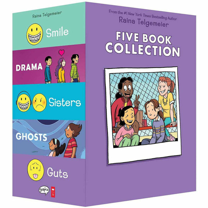 Raina Telgemeier Collection 5 Books Set (Smile, Drama, Sisters, Ghosts, Guts) - The Book Bundle