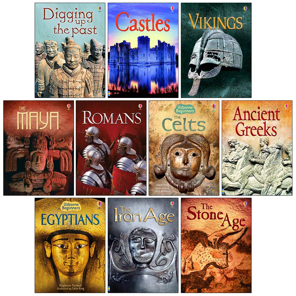 Usborne Beginners History 10 Books Set (Castles, Vikings, Romans, The Celts, Anicent Greeks, Egyptians, Stone Age)