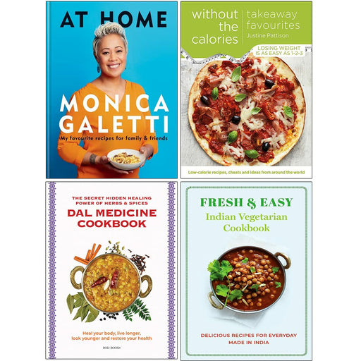 At Home [Hardcover], Takeaway Favourites Without the Calories, Dal Medicine Cookbook, Fresh & Easy Indian Vegetarian Cookbook 4 Books Collection Set - The Book Bundle