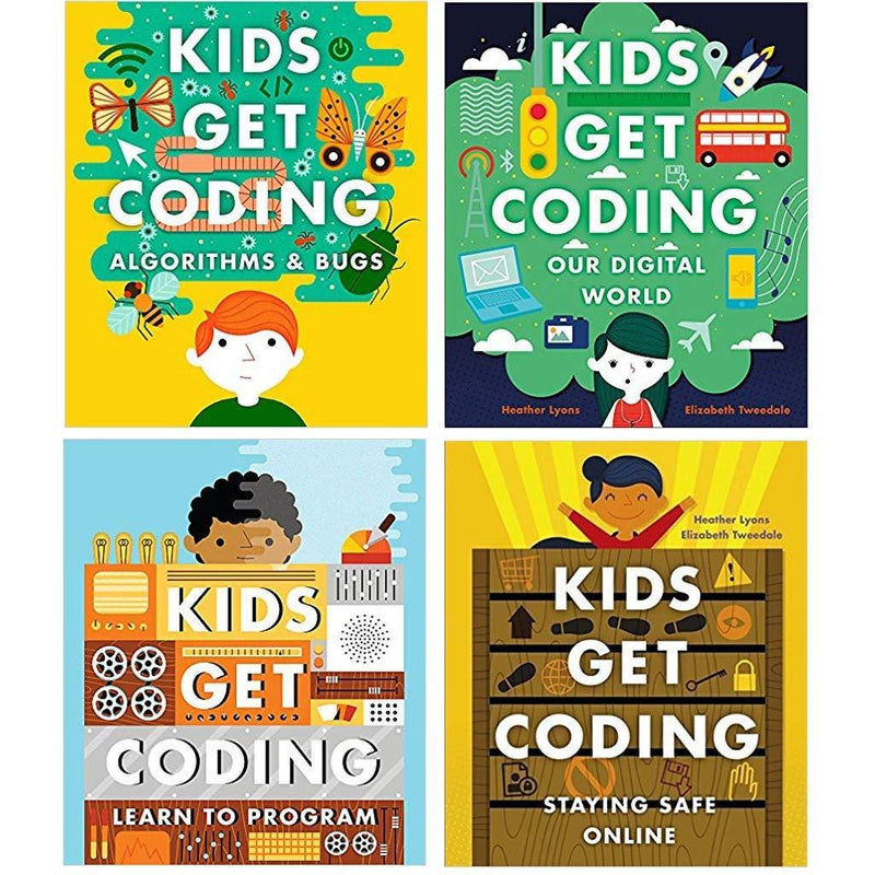 Kids Get Coding 4-book set by Heather Lyons and Elizabeth Tweedale, non-fiction paperback collection for young learners.