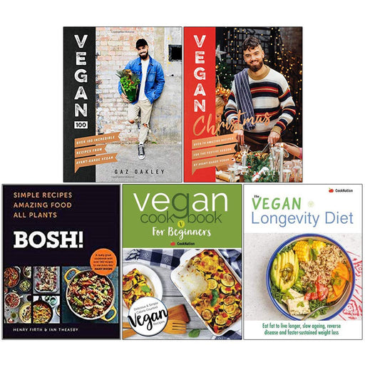 Vegan 100 [Hardcover], Vegan Christmas Cookbook, Bosh Simple Recipes,Vegan Cookbook For Beginners, Vegan Longevity5 Books Collection Set - The Book Bundle