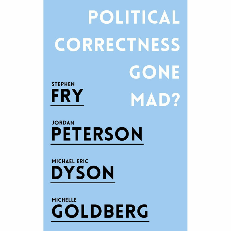 Collection of two paperback books by Jordan Peterson and Stephen Fry, featuring "12 Rules for Life" and "Political Correctness Gone Mad."