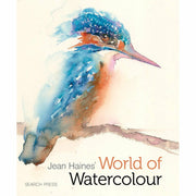Jean Haines' World of Watercolour art book cover featuring colorful watercolor paintings and artistic text on a hardback cover.