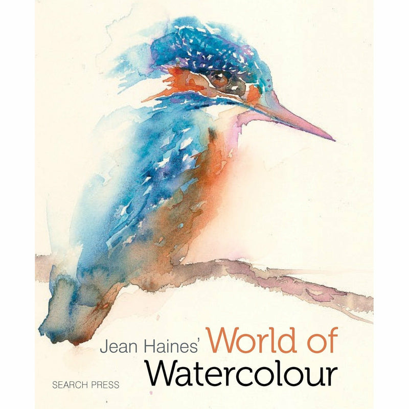 Jean Haines' World of Watercolour art book cover featuring colorful watercolor paintings and artistic text on a hardback cover.