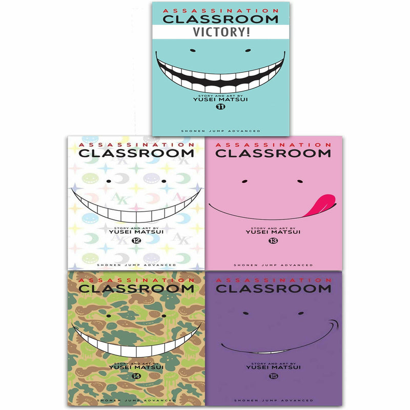 Assassination Classroom 5-book collection set by Yusei Matsui, paperback fiction series, featuring colorful manga covers from VIZ Media.