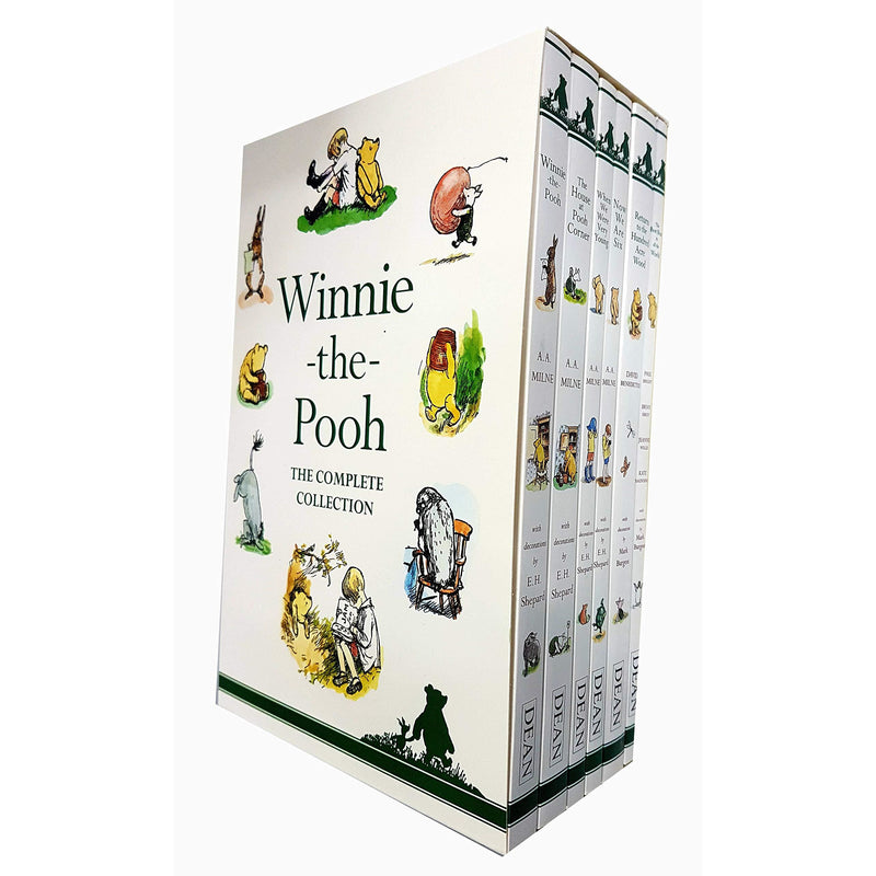 Egmont Winnie-the-Pooh complete fiction collection of 6 books by A. A. Milne, featuring colorful covers and illustrations in a box set.