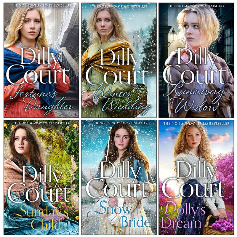 Set of six Dilly Court The Rockwood Chronicles books, including Fortune's Daughter, by HarperCollins Ltd, displayed with colorful covers.