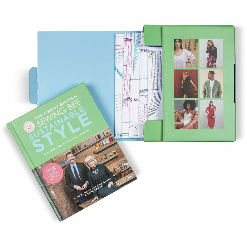 Hardcover book titled "The Great British Sewing Bee: Sustainable Style Sewing Projects For Adults" by Caroline Akselson & Alexandra Bruce.