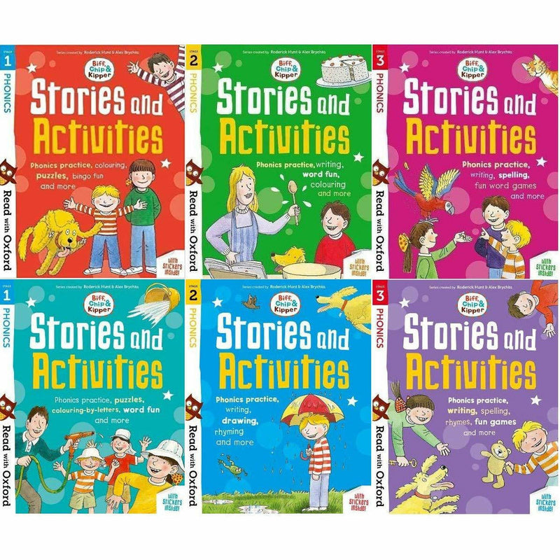 Read with Oxford Phonics Practice: Stage 1 - 3: Biff, Chip and Kipper: 6 Activity Books Collection Set - The Book Bundle