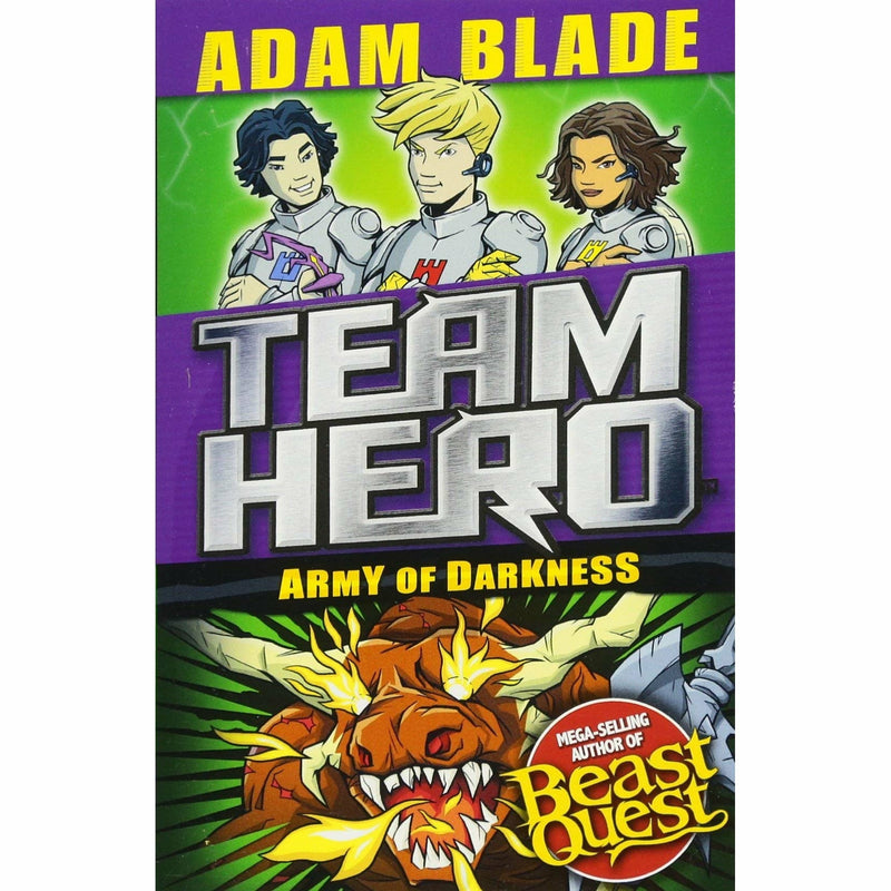 Set of four Young Adult Team Hero Series paperback books by Adam Blade, featuring colorful covers and action-packed illustrations.