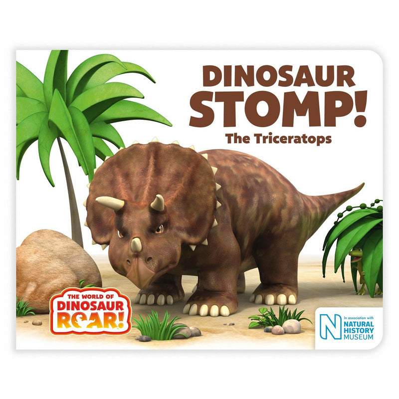 Six World of Dinosaur Roar board books for ages 0-2, colorful dinosaur illustrations in a collection set by Macmillan Children's Books.