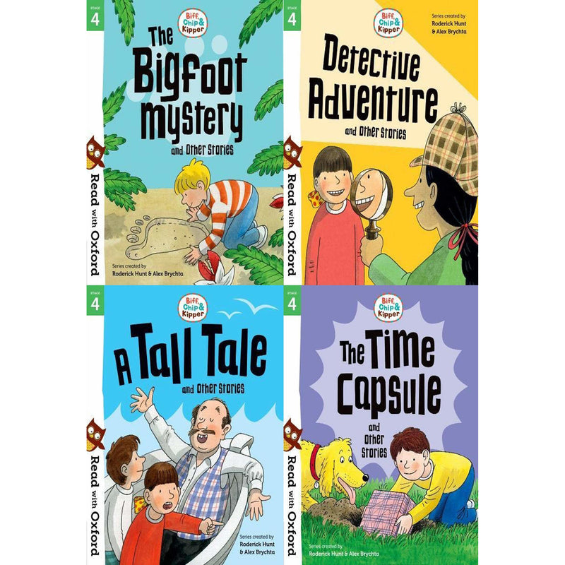 Set of four Oxford Read With Phonics Stage 4 Biff, Chip & Kipper paperback books by Roderick Hunt and Alex Brychta.